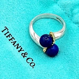 Tiffany & Co. Sterling Silver & 18k Yellow Gold Blue Lapis Lazuli Ring- Size 6.5